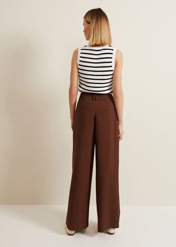 Phase Eight Indiyah Pleated Wide Legs Trousers Brown USA | 3702965-HM